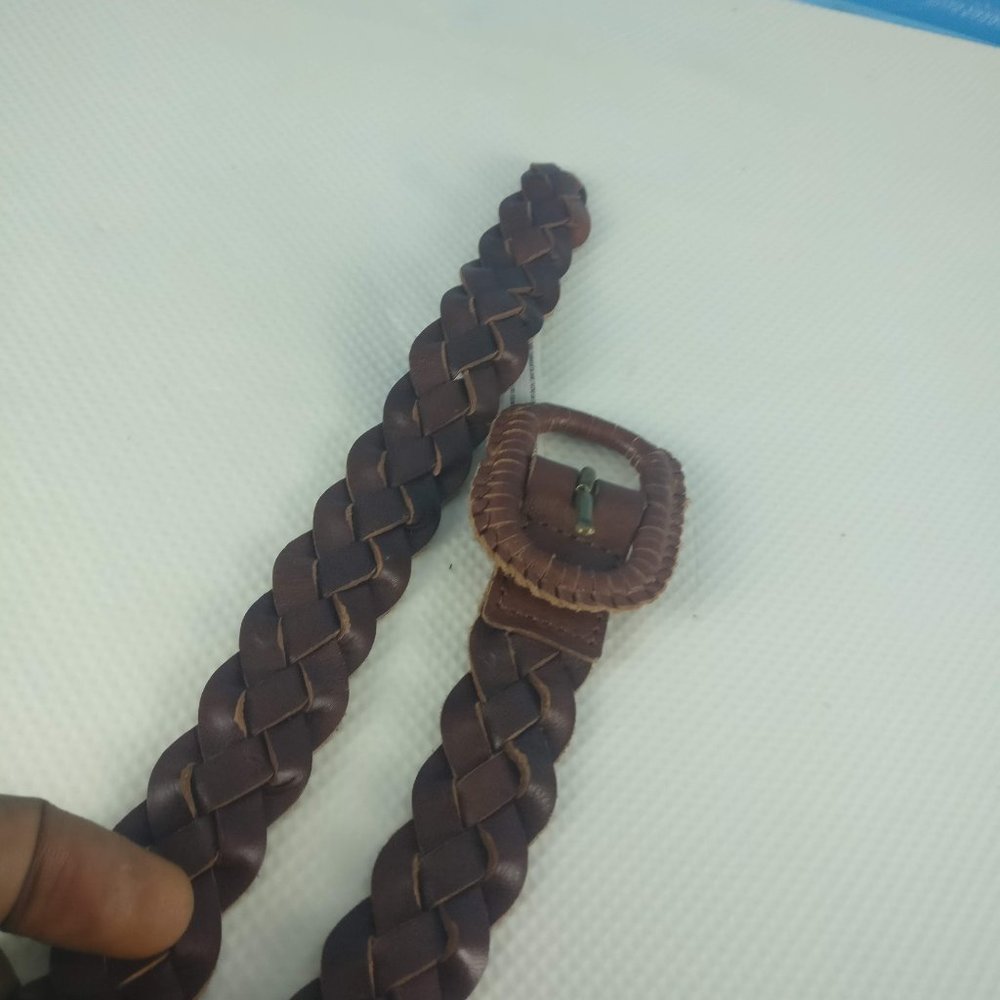 Brown Woven Leather belt with leather buckle One Size Leather upper and Lining
